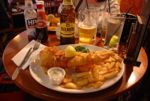 drinks and fish n chips
