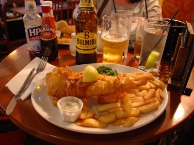 drinks and fish n chips